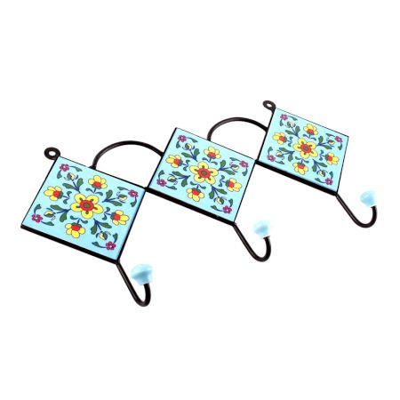 Turquoise And Red Tiny Flower Tiles Hooks